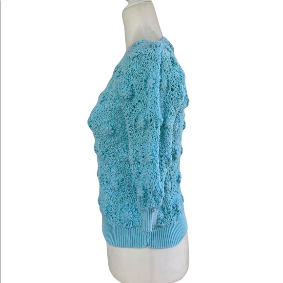 Vintage Kyouko Design Studio Open Knit 3/4 Sleeve Sweater Baby Blue - Picture 5 of 7